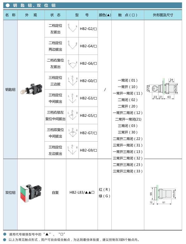 愛(ài)可信HB2按鈕 鑰匙鈕 、雙位鈕